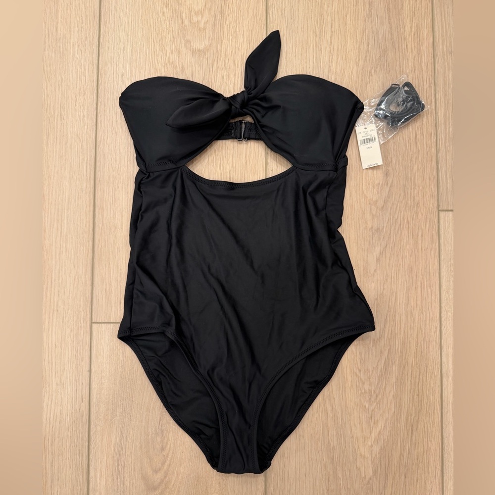 aerie Black One-Piece Swimsuit with Front Tie